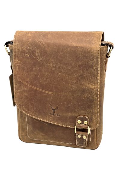 Micutz Men's Shoulder Bag Made of Genuine Deer Leather, Premium Brand: 24x30x9 cm, Light Brown
