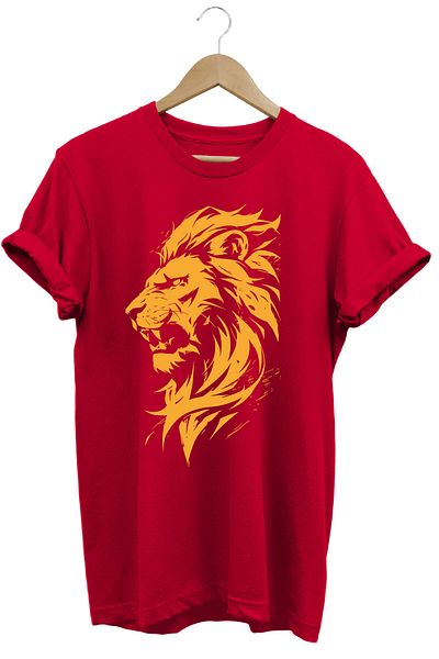 onsrawear Yellow Lion Design Cracking Non-Fading Printed Unisex 100% Cotton Basic T-Shirt