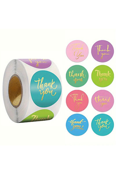 hdcw 500 ADET 2.5cm RULO YAPIŞKANLI TEŞEKKÜRLER "THANK YOU" STICKER ETİKET HEDİYE PAKETLEME