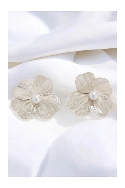 MioArt Plated Leyla Pearl Flower Steel Earrings