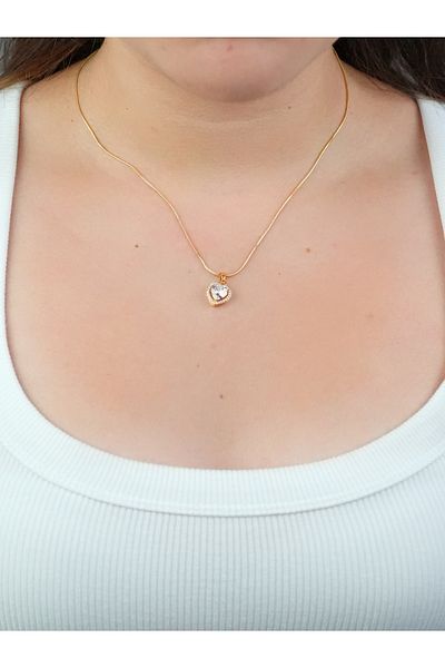 Sumen Butik Heart Figured Gold Color Steel Necklace