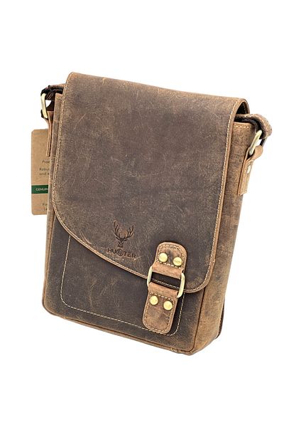 Micutz Men's Hunting Leather Bag: Brand HUNTER, Brown/Light Brown, 20x24x6 cm, Brown Color