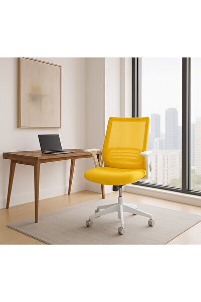 Sahmetra Pacers Katlanır Kollu Çalışma Sandalyesi | Ofis ve Bilgisayar Koltuğu | Gri Kumaş - Beyaz Kollar