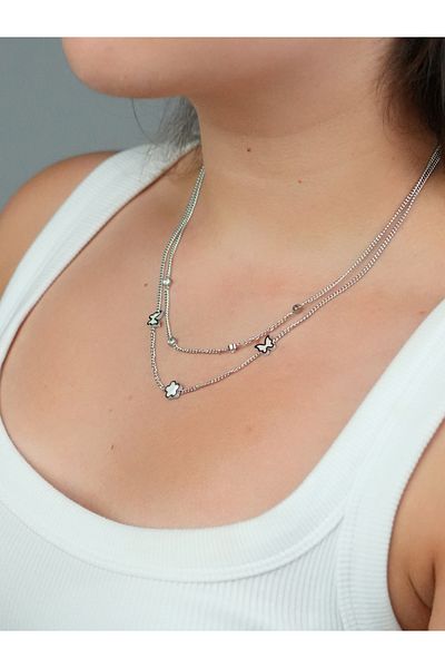 Sumen Butik Double Steel Necklace with Star and Butterfly Figures