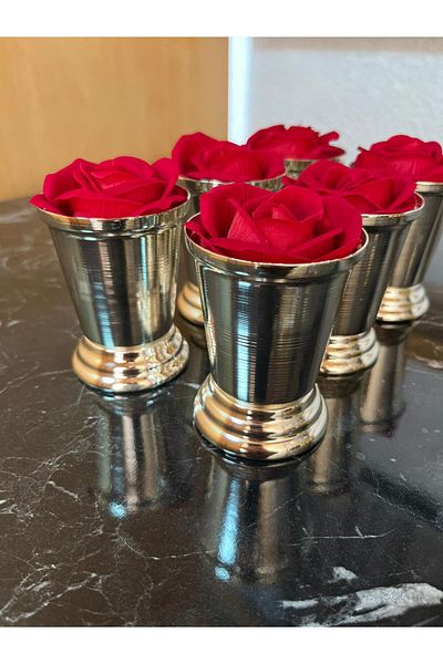 Elk Home Silver Coated 6 Piece Rose Bucket Including Red Velvet Roses