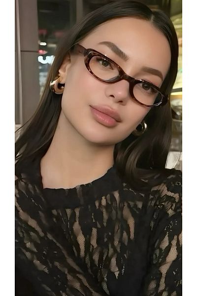 AychaAksesuar Almond Cut Leopard Print Transparent Glasses