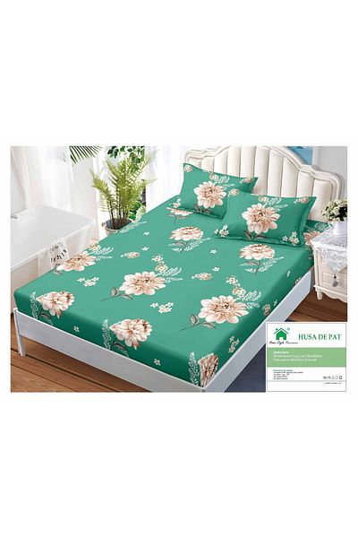 FIONNA.RO Duvet Cover with Elastic and Pillowcases 140x200cm - Peony Green