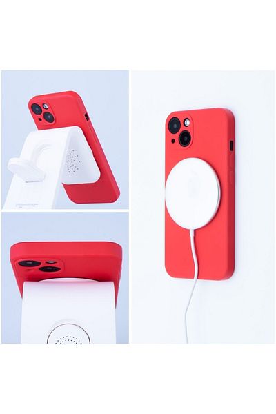 JollyMag MagSafe silicone case compatible with Iphone 14 Pro, Matte Red