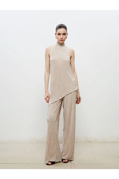LC Waikiki Soulife Beige Elastic Waist Textured Women's Trousers