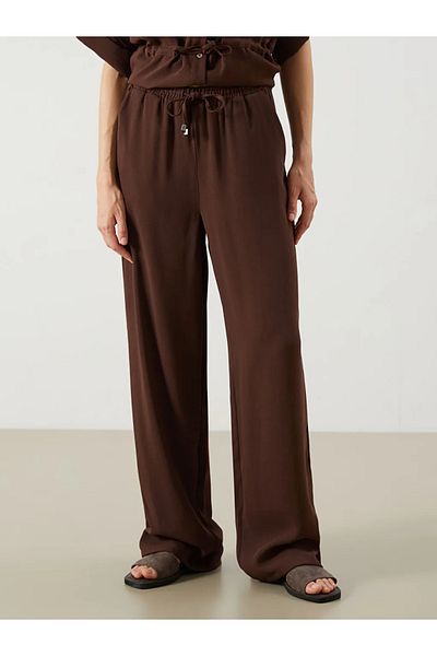 LC Waikiki Lcw Vision Brown Women's Linen Look Trousers with Elastic Waist