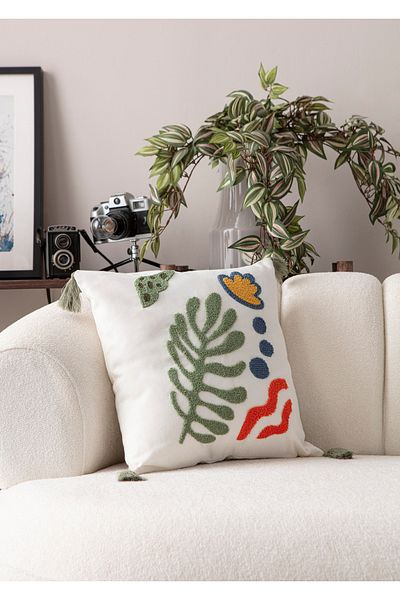 SWITA Comfort Series Punch Embroidered Linen Throw Pillow Cover 43X43 cm