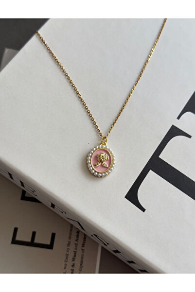 WhimsyWhite Pembe Vintage retro gül Çelik kolye