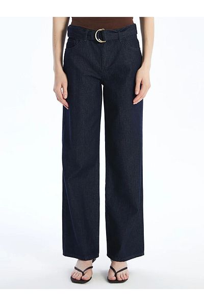 LC Waikiki Lcw Jeans Indigo Wideleg Women's Jean Trousers with Belt