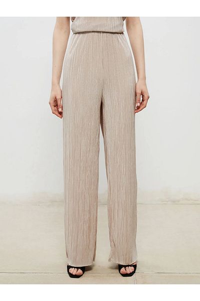 LC Waikiki Soulife Beige Elastic Waist Textured Women's Trousers