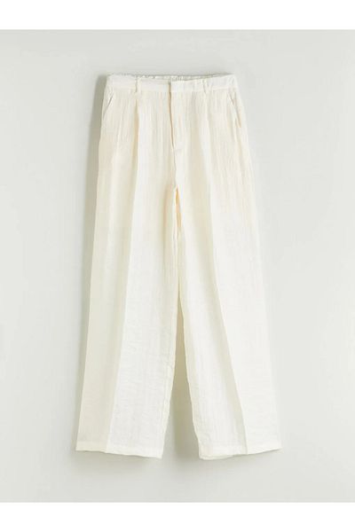 LC Waikiki Lcwaikiki Classic Ecru Women's Linen Look Trousers with Elastic Waist