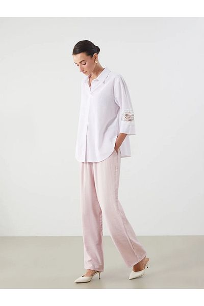 LC Waikiki Lcwaikiki Classic Lilac Women's Textured Pants with Elastic Waist