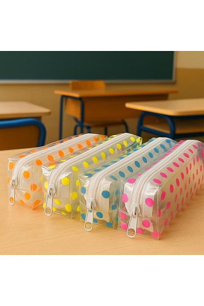 ALPJOY Pencil Case Transparent Polka Dot Small Size 2 Pieces