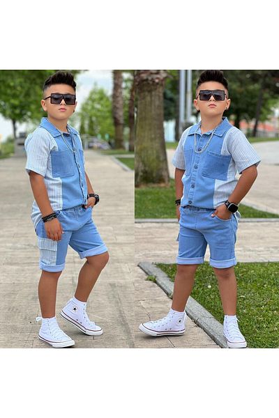 Çamur Kids Boy's Denim Shorts Set – Lycra Cotton Fabric – Summer Antiallergic – 3-12 Years