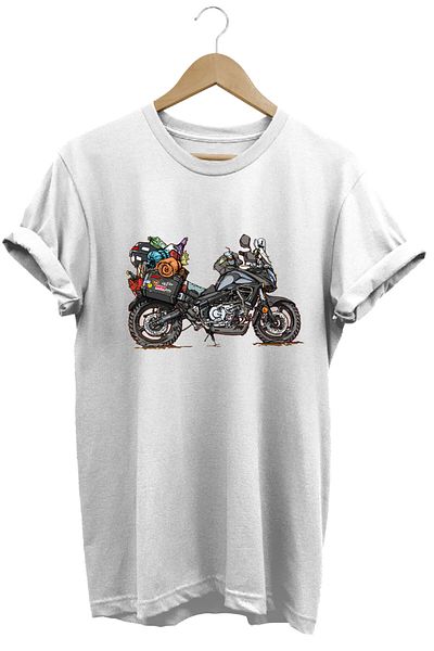onsrawear Outdoor Scooter Motorcycle with Camping Printed Summer Tent Camping Mountain Unisex 100% Cotton Basic T-Shirt