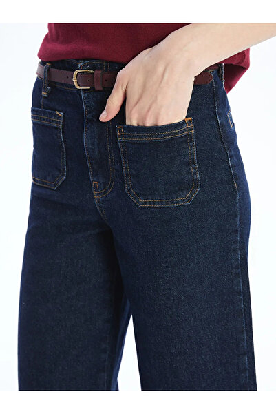 LC Waikiki LCW Jeans Indigo Beli Kemerli Wideleg Kadın Jean Pantolon