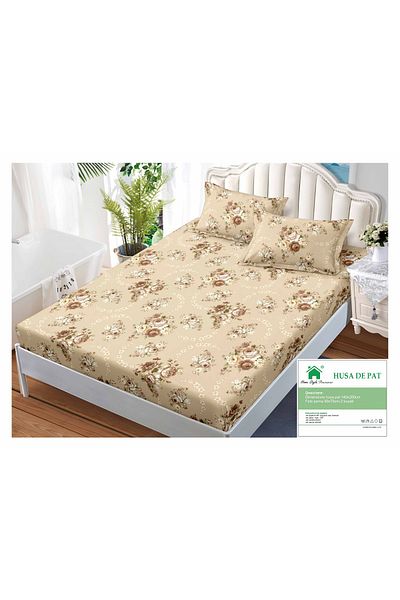 FIONNA.RO Duvet Cover with Elastic and Pillowcases 140x200cm - Beige with Flowers Bouquet