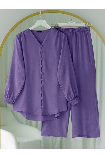Modamorfo Round Neck Buttoned Trousers Ayrobin Suit -Purple
