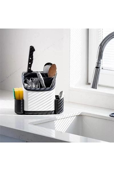 Mu Art Ahşap Tim-198 Countertop Sponge Spoon Organizer Κουζίνας με θήκη για μαχαιροπίρουνα - Organizer πολλαπλών χρήσεων