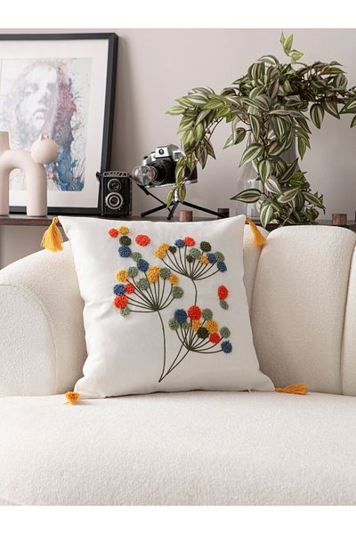 SWITA Comfort Series Punch Embroidered Linen Throw Pillow Cover 43X43 cm