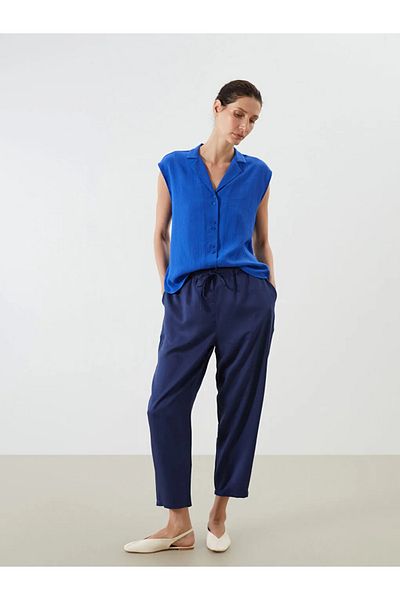 LC Waikiki Lcwaikiki Classic Navy Blue Women's Trousers with Elastic Waist and Carrot Cut