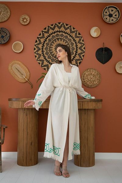 Silerra Green Print Detail Linen Cardigan
