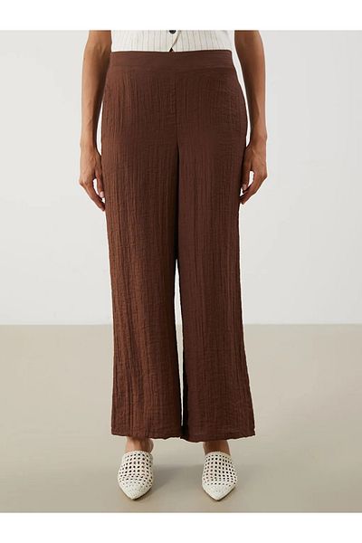 LC Waikiki Lcwaikiki Classic Brown Women's Linen Look Trousers with Elastic Waist