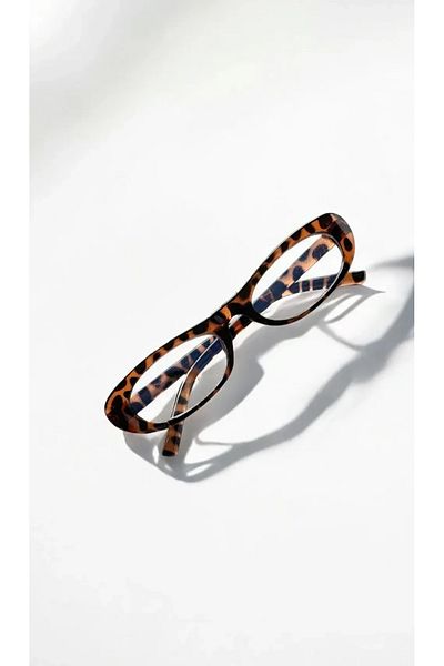 AychaAksesuar Almond Cut Leopard Print Transparent Glasses