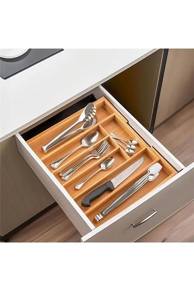 Mu Art Ahşap M9263-55 Ρυθμιζόμενο μέγεθος 5-7 τμημάτων Μπαμπού Μπαμπού Κουτάλια - Οργανωτής κουταλιών στον πάγκο μέσα στο συρτάρι
