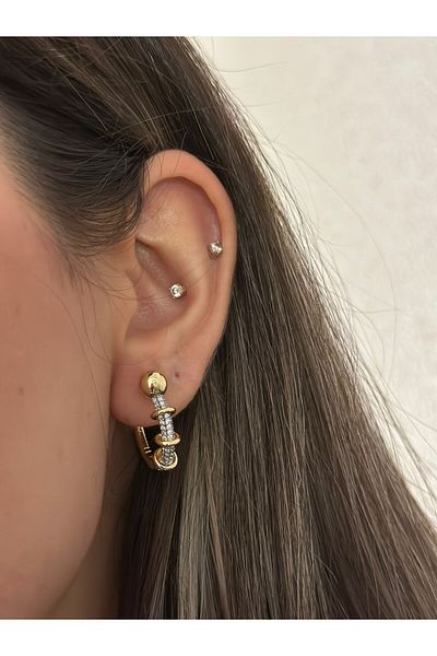 MyladyAccessoriess Double Color Ball Stud Detailed Hoop Earrings (Steel)