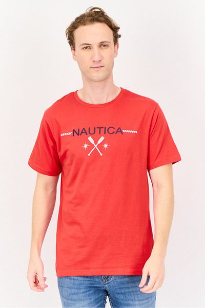 Nautica Men Crew Neck Short Sleeve Brand Logo T-Shirt, Red