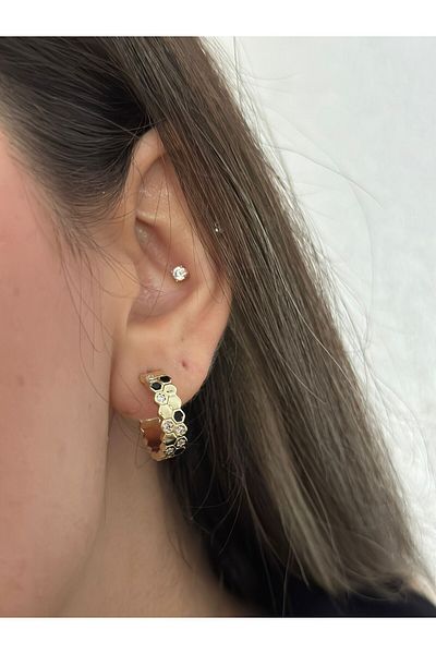 MyladyAccessoriess Black Enamel Honeycomb Hoop Earrings (Steel)