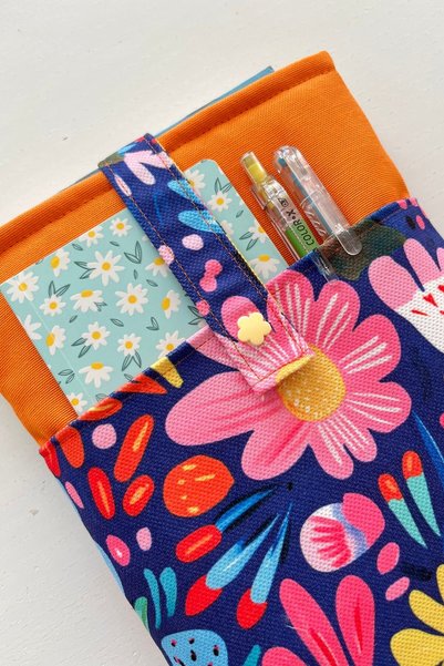 Outlet Çarşım Floral Linen Book Cover Two Compartment Organizer Book Lover