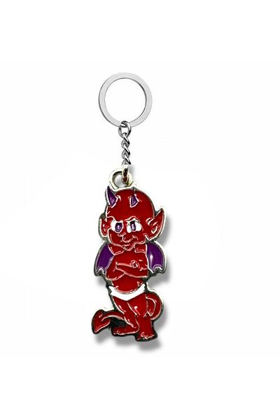 Herşey Nota Metal Keychain with Red Cute Devil Figure – Fun Gothic Style Accessory