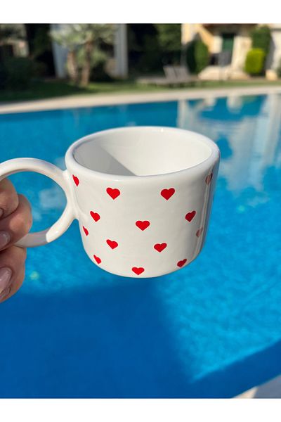 MAMALİZA Set of 2 "Loveheart Ceramic Mug" Heart Mug. 2 Ceramic Mug.