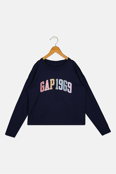 GAP Kids Girl Brand Logo Long Sleeves T-Shirt, Navy Blue