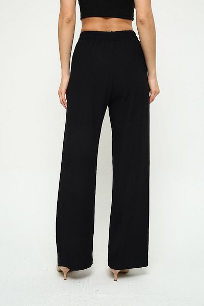 KAPHONE Women's Black Wrinkled Palazzo Pants – Elastic Waist Wide Leg High Waist Lace up Belt