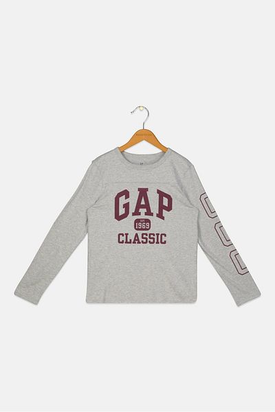 GAP Kids Boy Crew Neck Long Sleeve Graphic Print T-Shirt, Grey