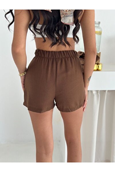 WellWay Linen Oversize Shirt with Shorts - 2-Piece Set -4168 - Brown