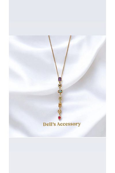 DELLS ACCESSORY 7 Elements Colorful Stone Women's Gold Color Steel Y Necklace Stylish Gift Necklace Jewelry