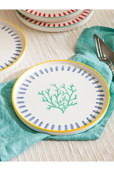 LC Waikiki Lcw Home Mixed Printed Ceramic Cake Plate Set of 4 20 cm