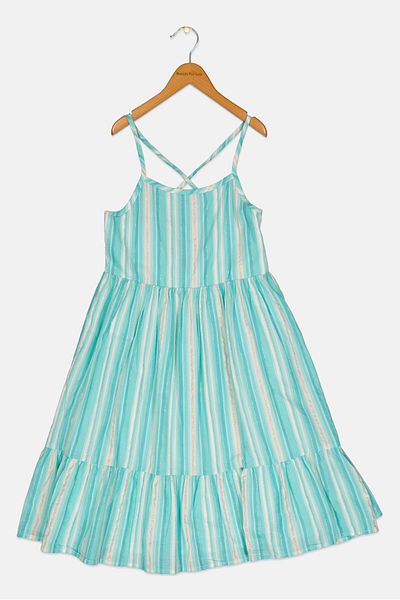 GAP Kids Girl Stripe Cross Back Dress, Turquoise
