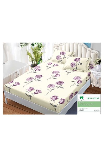 FIONNA.RO Duvet Cover with Elastic and Pillowcases 140x200cm - Cream with Roses
