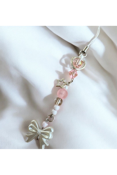 WhimsyWhite Pembe fiyonk coquette charm, telefon ipi telefon charm, telefon süsü