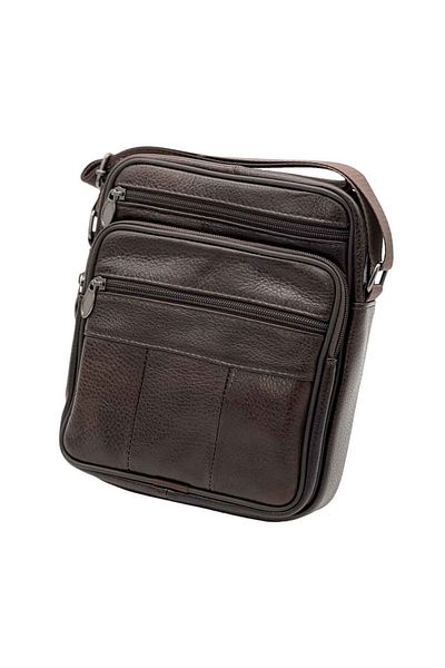 Micutz Shoulder Bag Made of Black Genuine Leather, Adjustable Straps, 19x22x6 cm, Brown Color