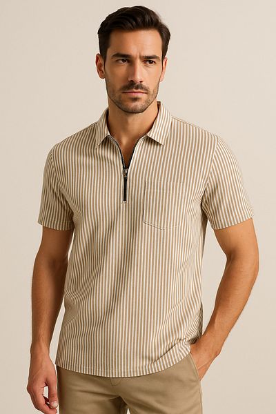 Calista home Cotton Men's Polo Neck Striped Short Sleeve T-Shirt T-Shirt Soft